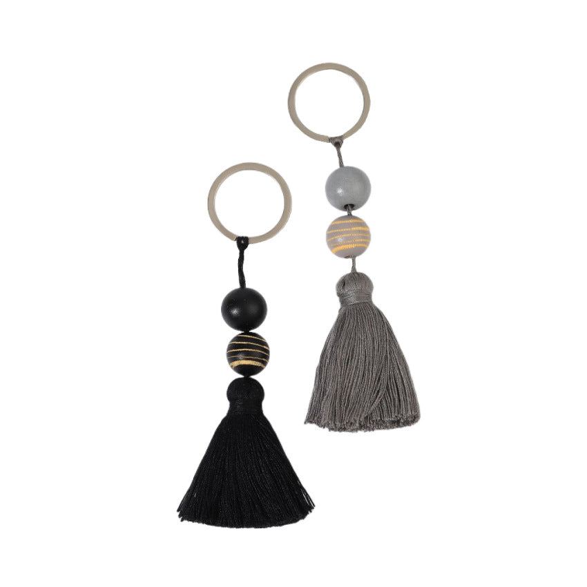 Wholesale Hand Woven Wooden Bead Tassel Keychain